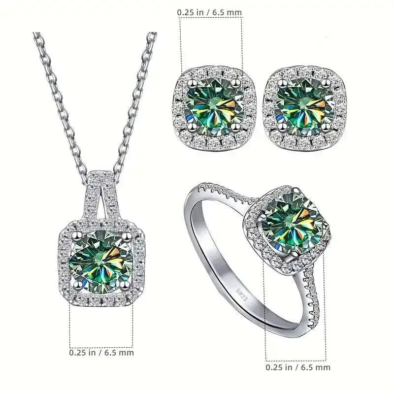 Cushion Halo Moissanite Ring, Stud Earrings & Necklace Set
