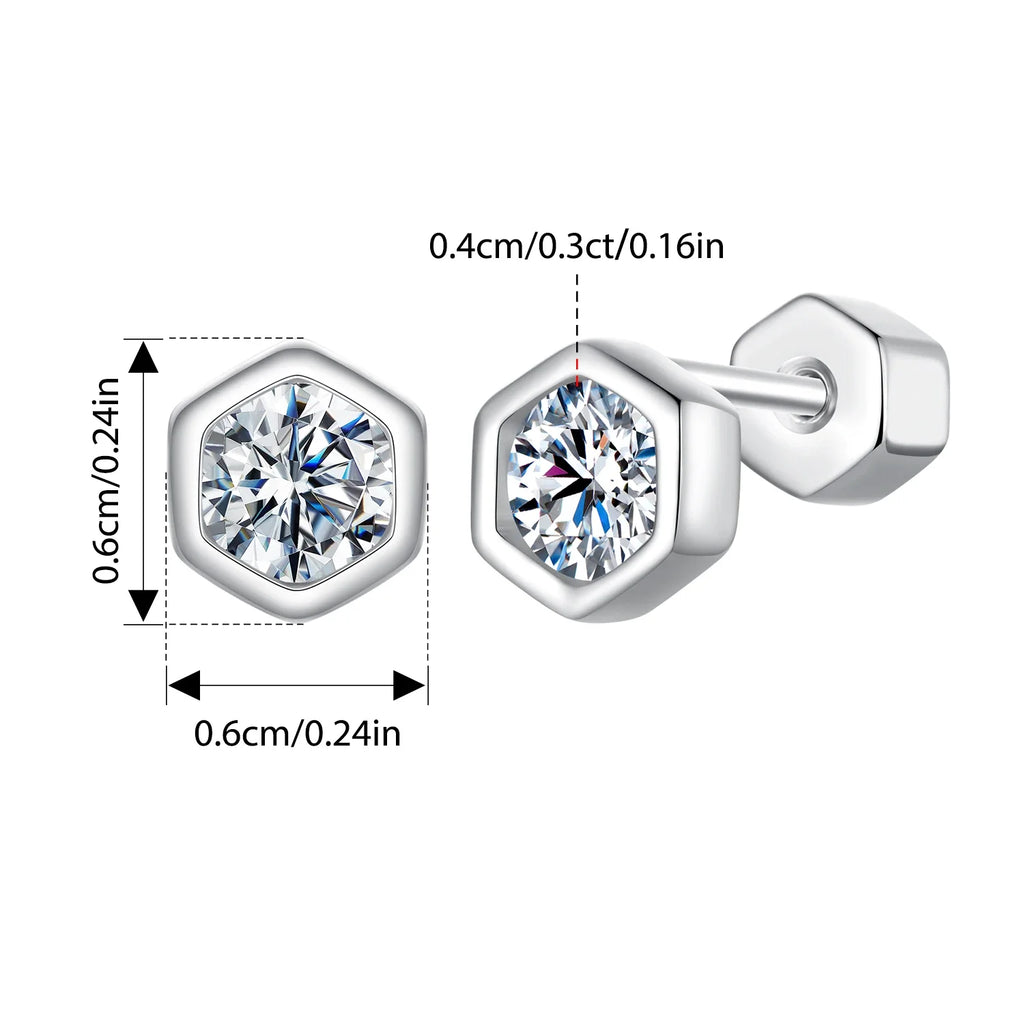 Moissanite Hexagon Bezel Screw-Back Stud Earrings