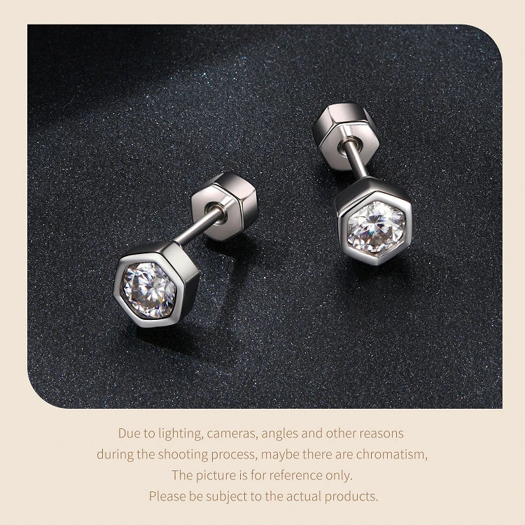 Moissanite Hexagon Bezel Screw-Back Stud Earrings