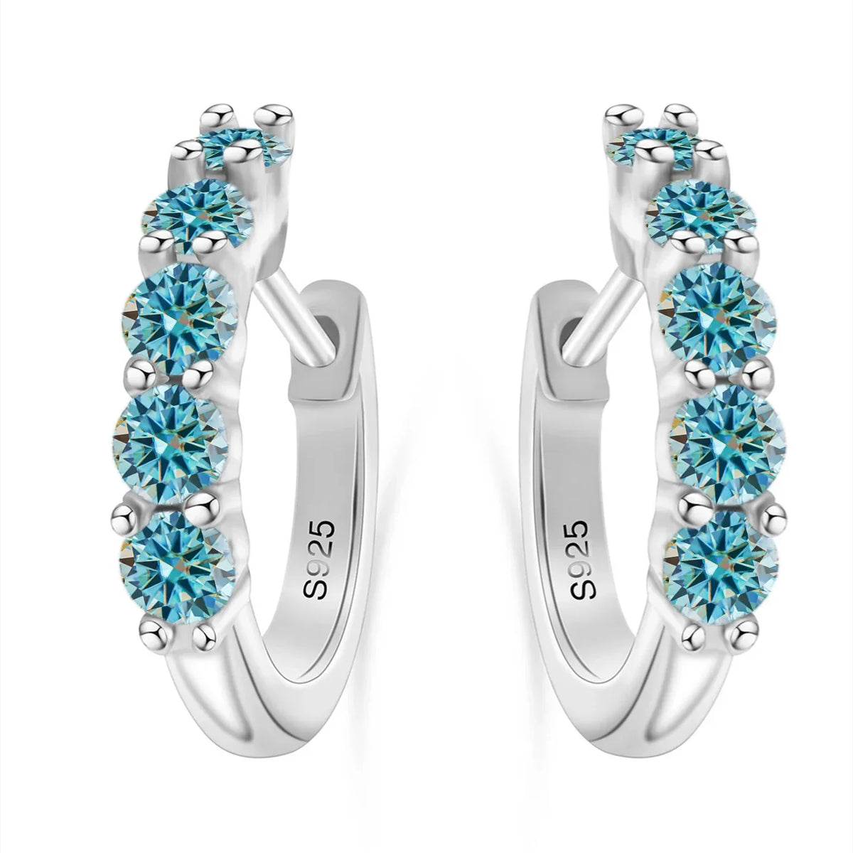 Colorful Five-Stone Moissanite Hoop Earrings in Sterling Silver
