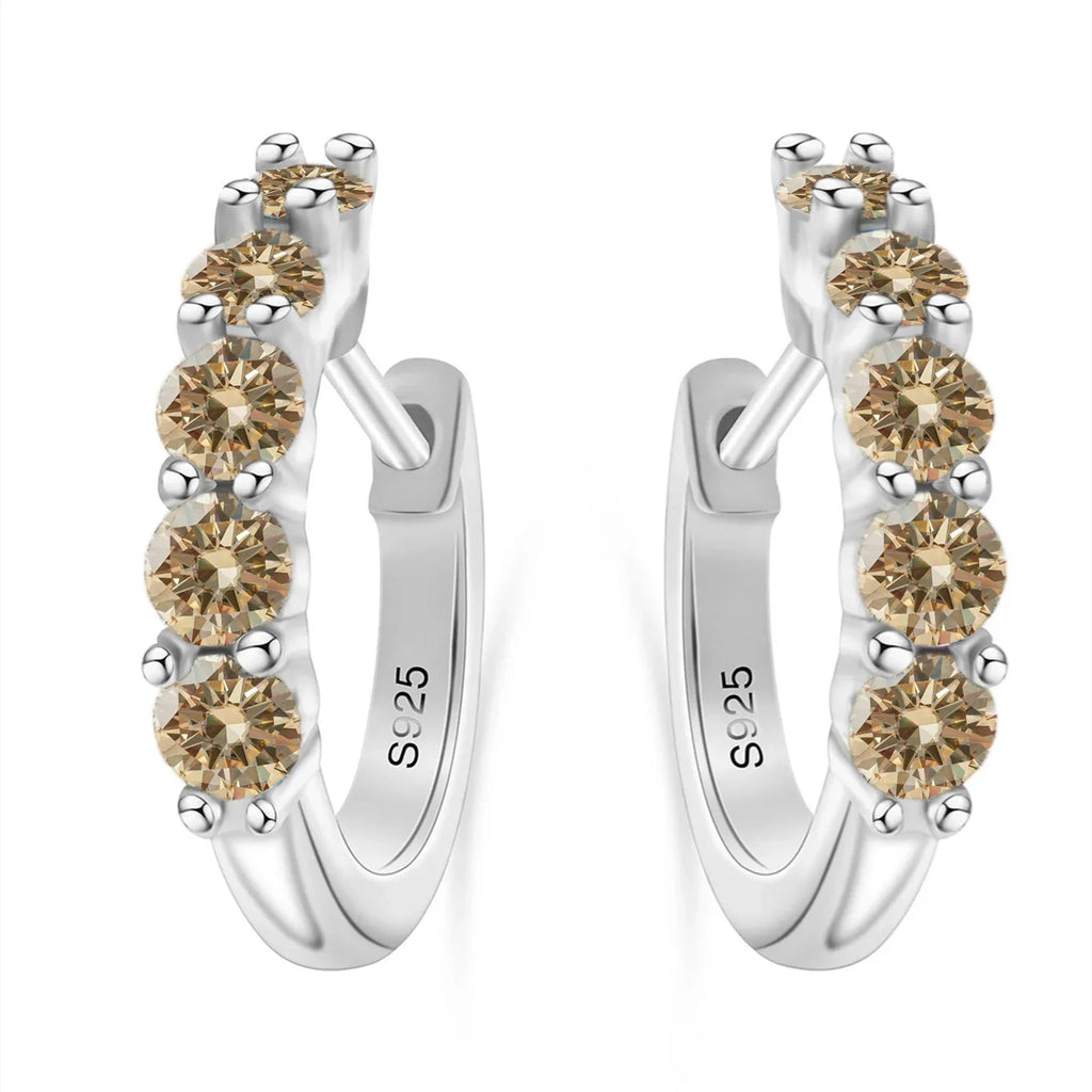Colorful Five-Stone Moissanite Hoop Earrings in Sterling Silver