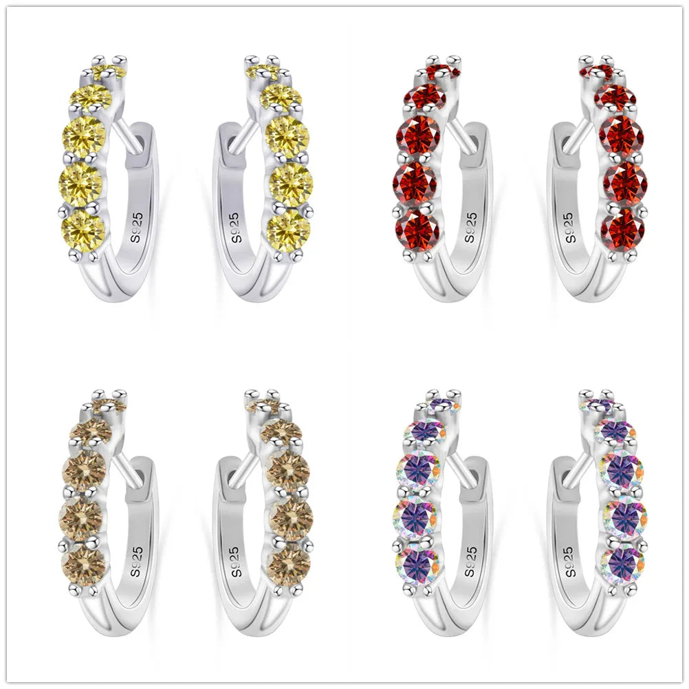 Colorful Five-Stone Moissanite Hoop Earrings in Sterling Silver