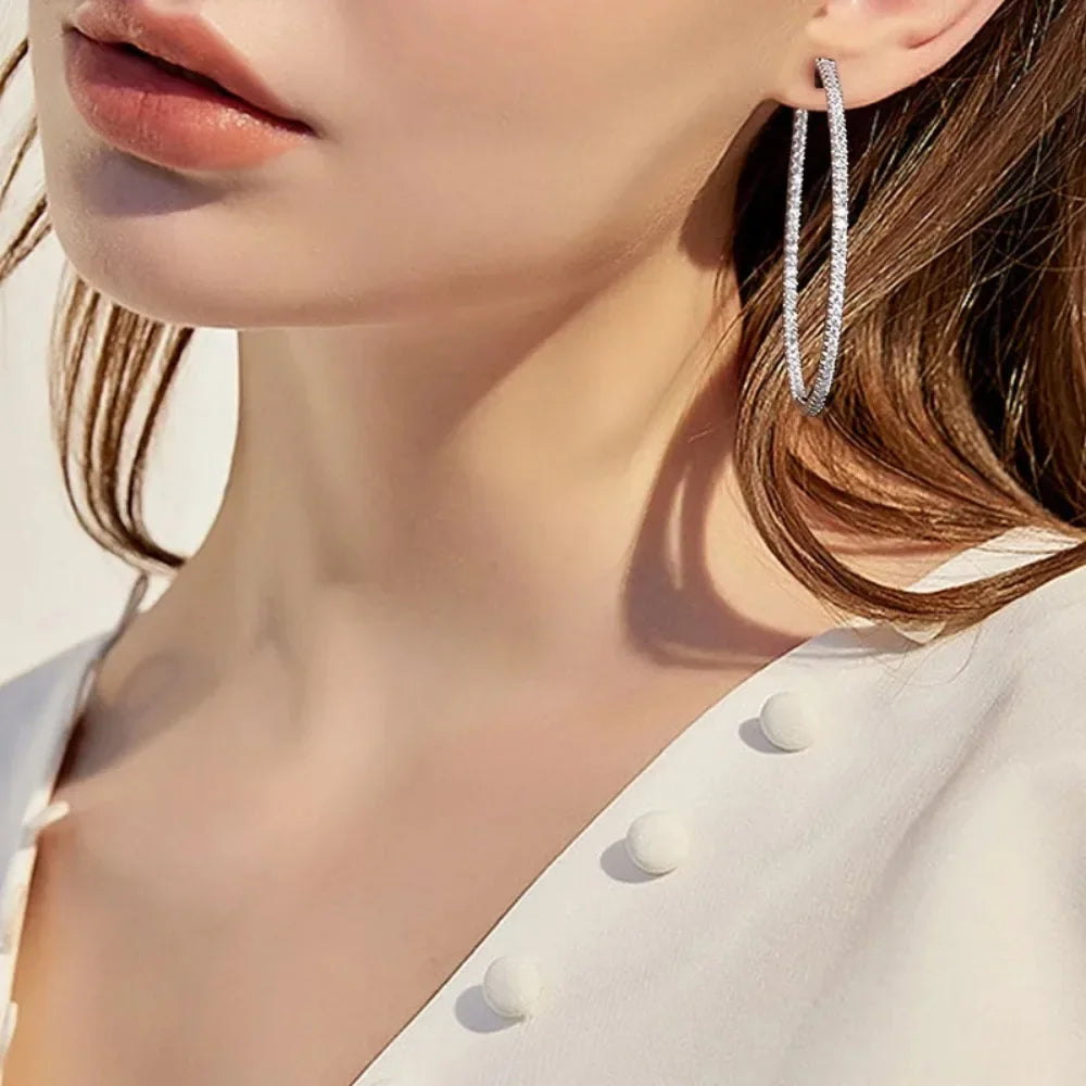 Moissanite Hoop Earrings in Sterling Silver - 30mm or 50mm