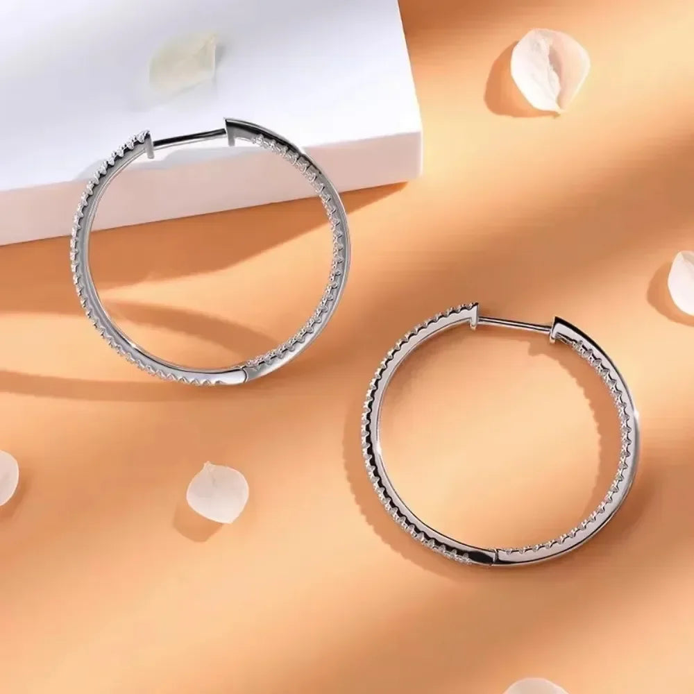 Moissanite Hoop Earrings in Sterling Silver - 30mm or 50mm