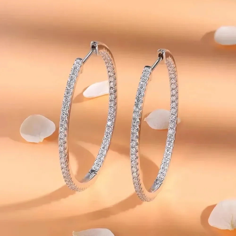 Moissanite Hoop Earrings in Sterling Silver - 30mm or 50mm
