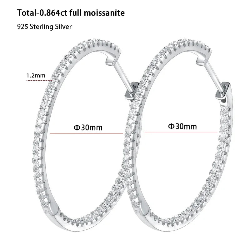 Moissanite Hoop Earrings in Sterling Silver - 30mm or 50mm