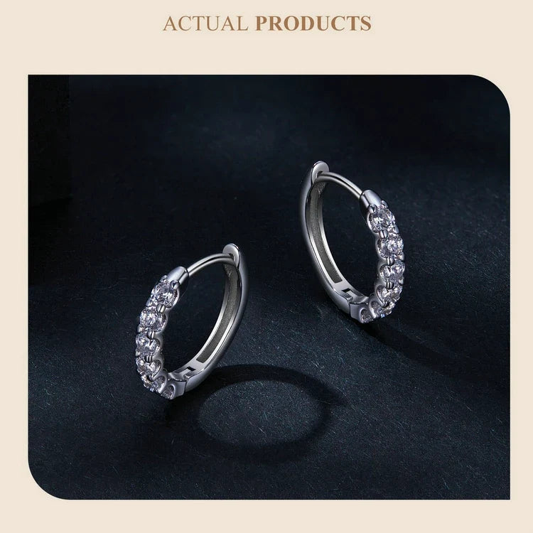 Moissanite Row Huggie Hoop Earrings in Sterling Silver