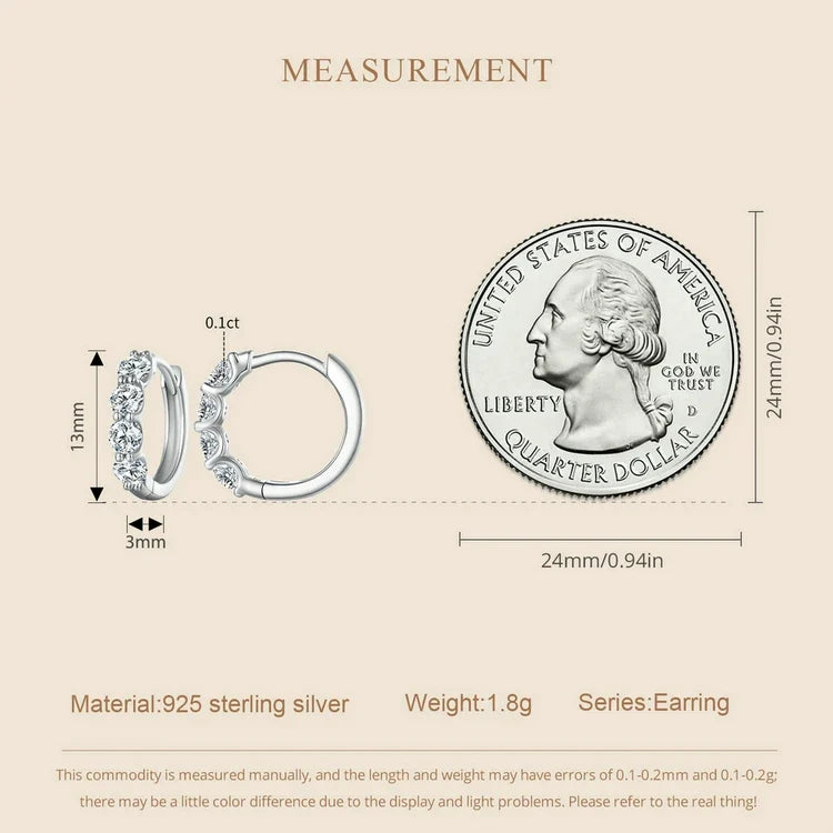 Moissanite Row Huggie Hoop Earrings in Sterling Silver