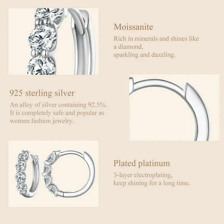 Moissanite Row Huggie Hoop Earrings in Sterling Silver