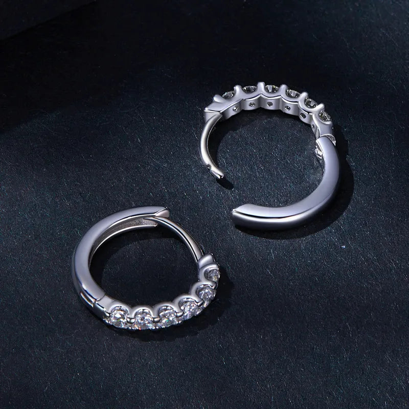 Moissanite Row Huggie Hoop Earrings in Sterling Silver