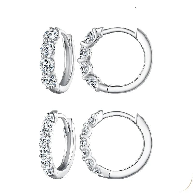 Moissanite Row Huggie Hoop Earrings in Sterling Silver