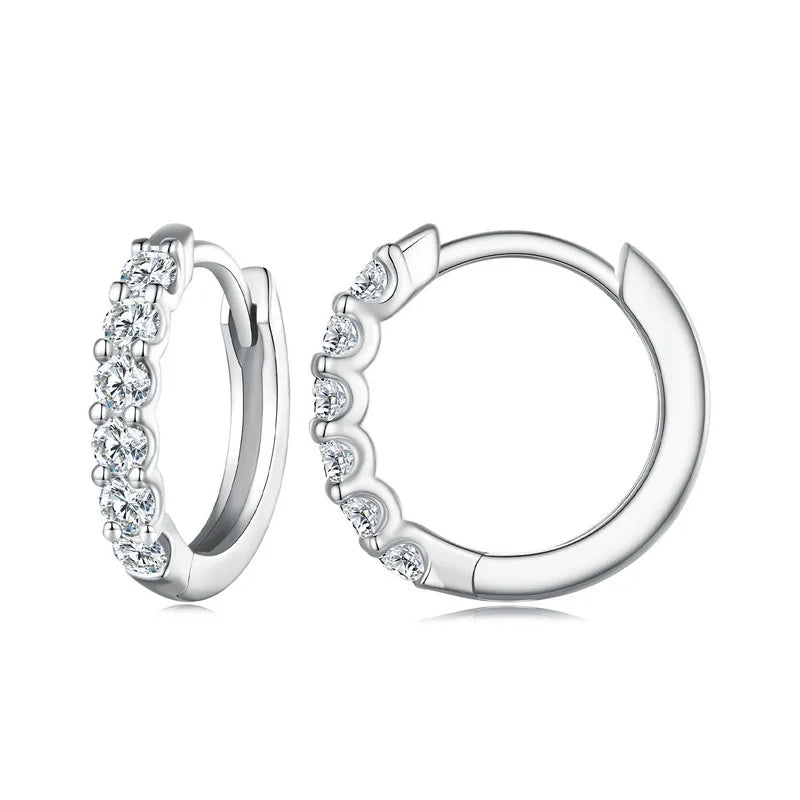 Moissanite Row Huggie Hoop Earrings in Sterling Silver