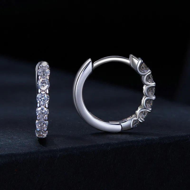 Moissanite Row Huggie Hoop Earrings in Sterling Silver