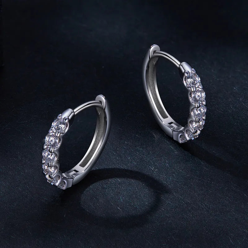 Moissanite Row Huggie Hoop Earrings in Sterling Silver