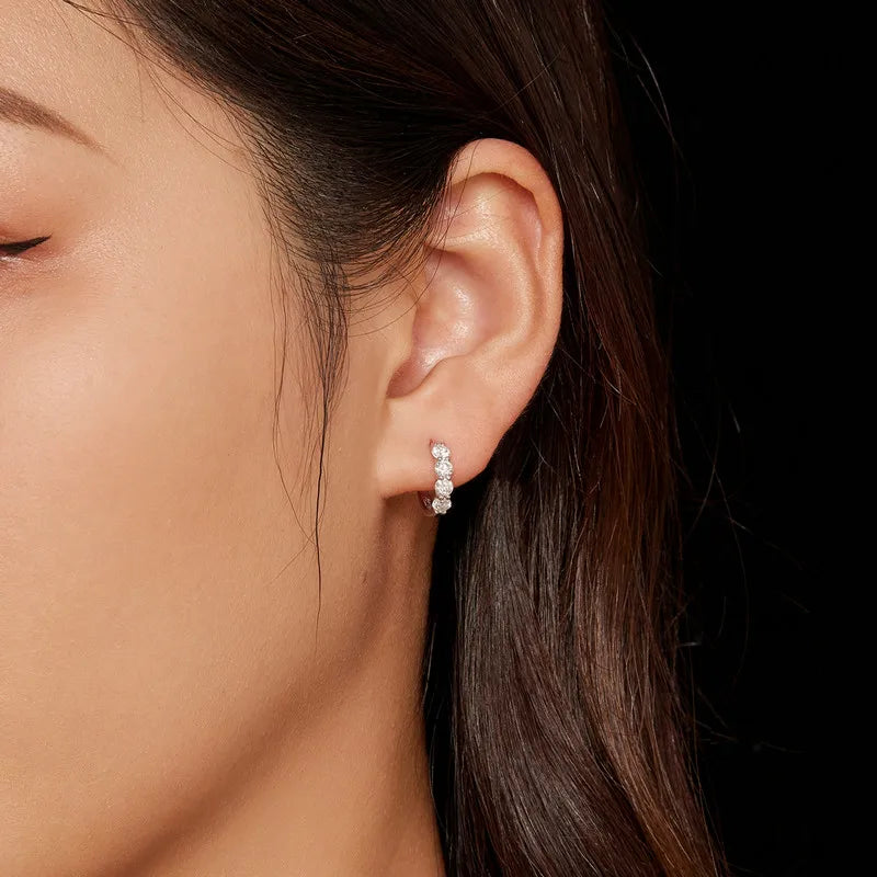 Moissanite Row Huggie Hoop Earrings in Sterling Silver