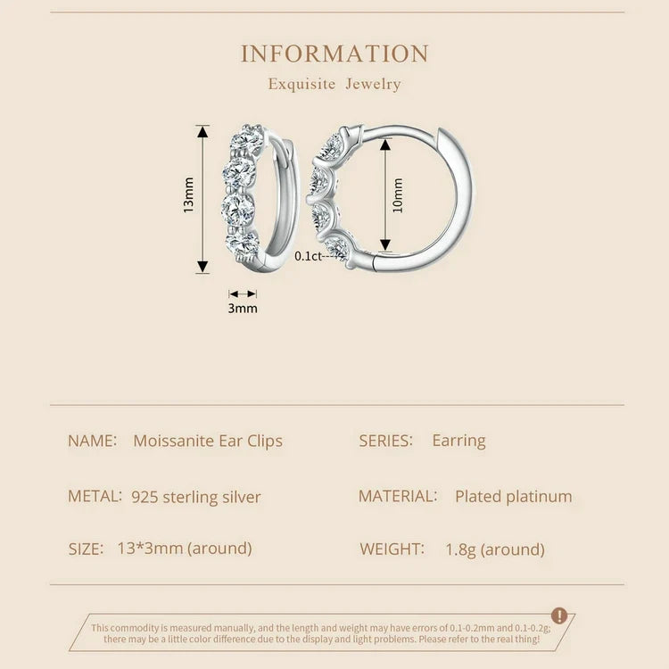 Moissanite Row Huggie Hoop Earrings in Sterling Silver