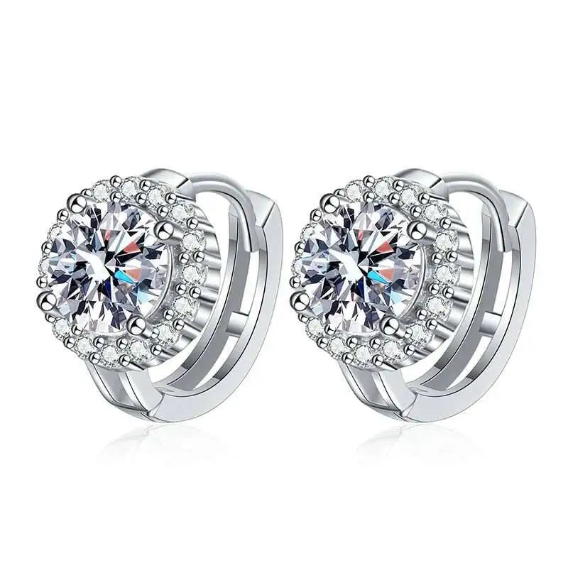 Round Halo Moissanite Hoop Earrings in 925 Sterling Silver