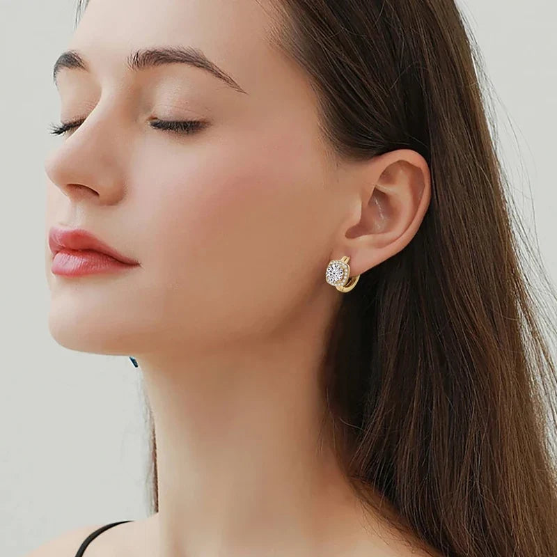 Cushion Halo Moissanite Huggie Earrings in Sterling Silver