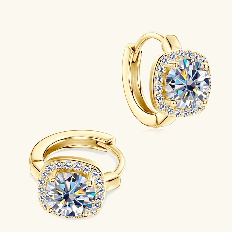 Cushion Halo Moissanite Huggie Earrings in Sterling Silver