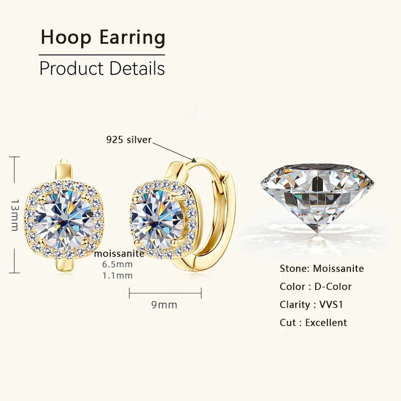 Cushion Halo Moissanite Huggie Earrings in Sterling Silver