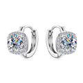 Cushion Halo Moissanite Huggie Earrings in Sterling Silver
