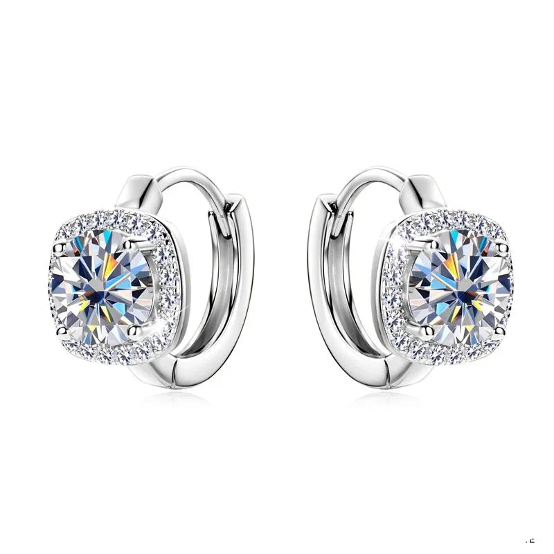 Cushion Halo Moissanite Huggie Earrings in Sterling Silver