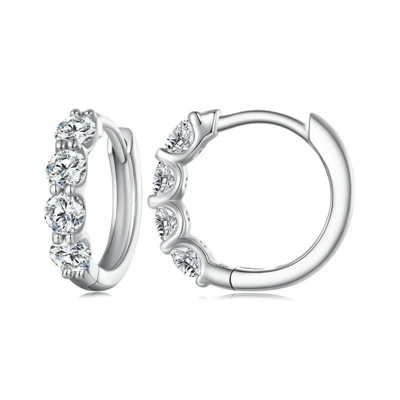 Moissanite Row Huggie Hoop Earrings in Sterling Silver