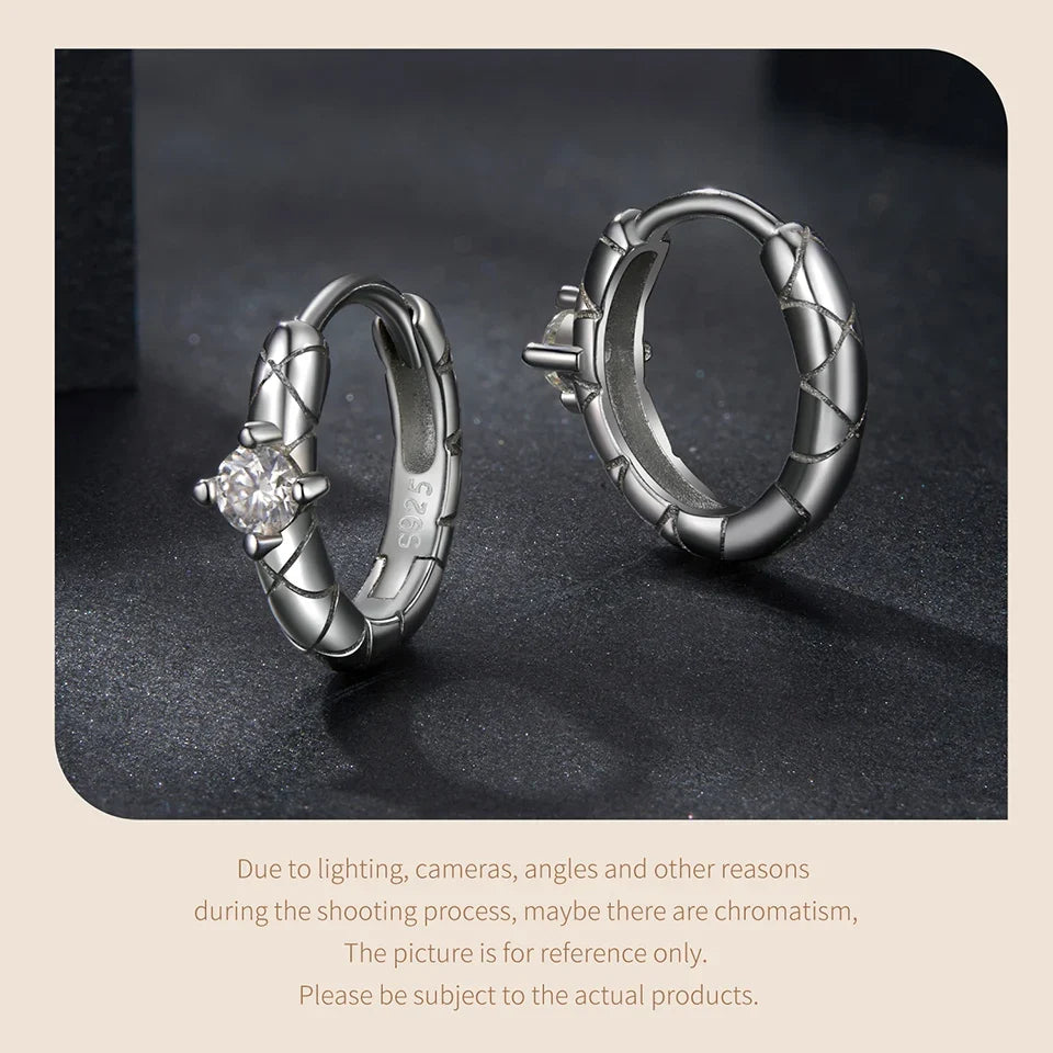 Crosshatch Moissanite Hoop Earrings in Sterling Silver