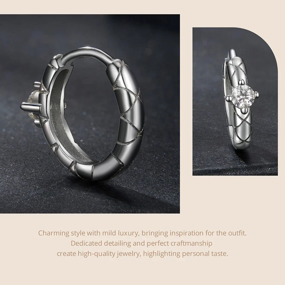Crosshatch Moissanite Hoop Earrings in Sterling Silver