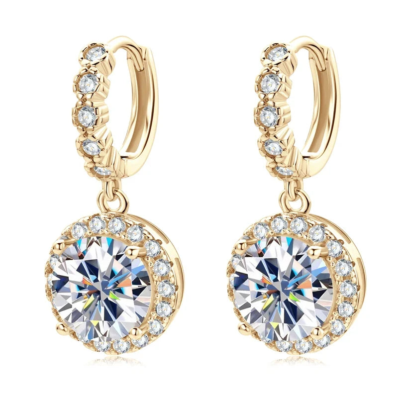 Round Halo Moissanite Huggie Drop Earrings in Sterling Silver