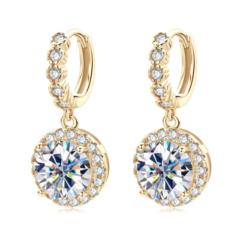 Round Halo Moissanite Huggie Drop Earrings in Sterling Silver