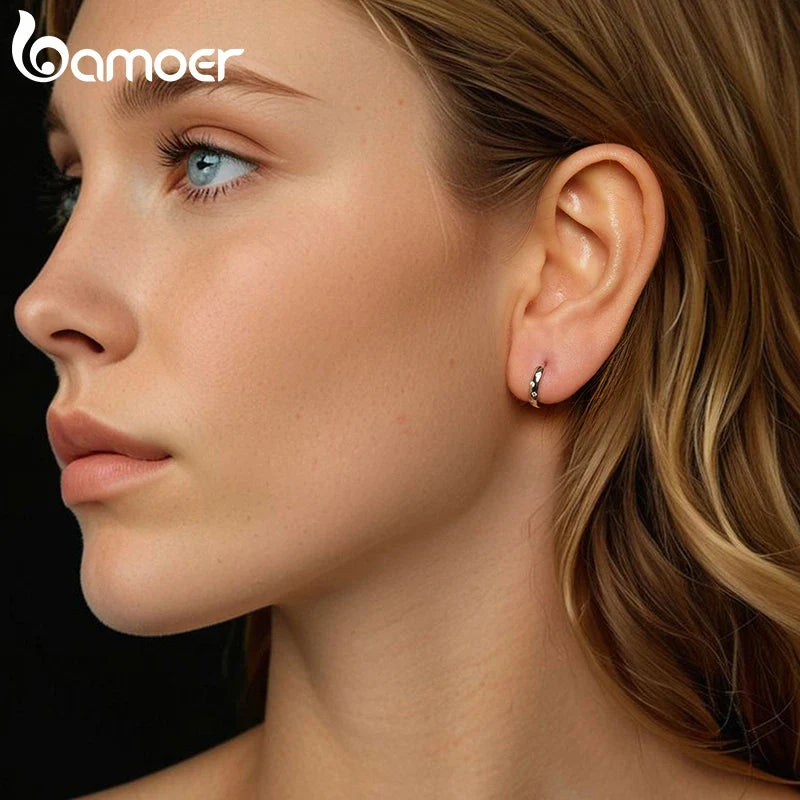 Scattered Moissanite Huggie Earrings in Sterling Silver