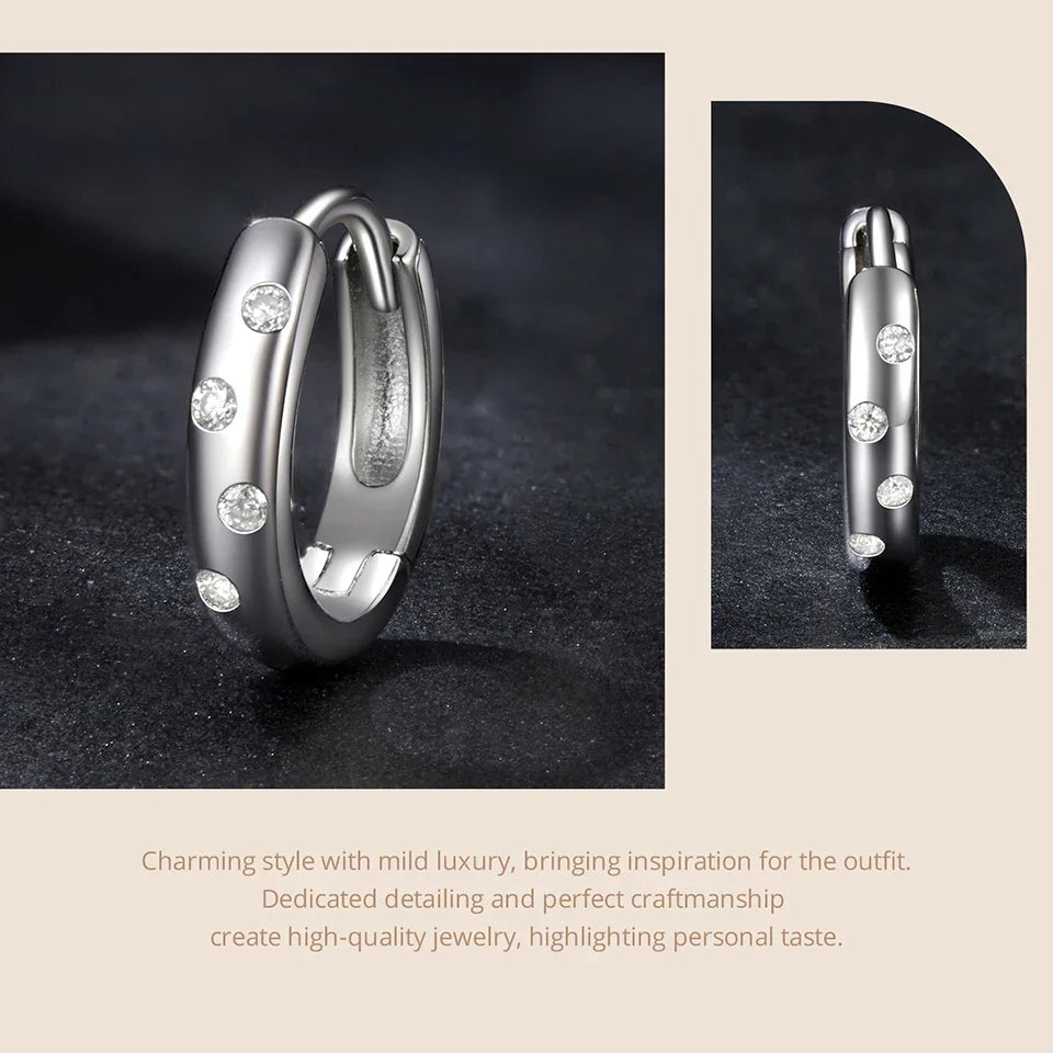 Scattered Moissanite Huggie Earrings in Sterling Silver