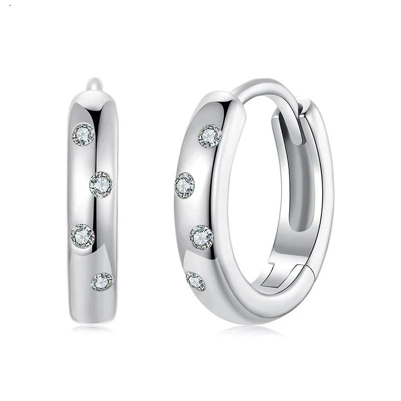 Scattered Moissanite Huggie Earrings in Sterling Silver