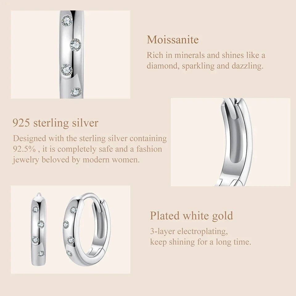 Scattered Moissanite Huggie Earrings in Sterling Silver