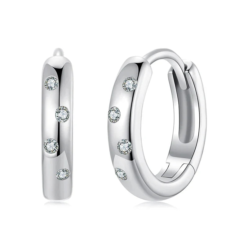 Scattered Moissanite Huggie Earrings in Sterling Silver
