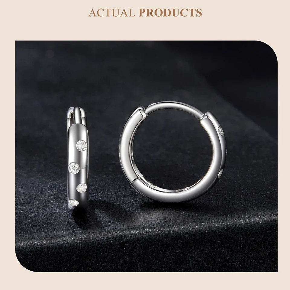 Scattered Moissanite Huggie Earrings in Sterling Silver