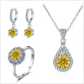 Colorful Halo Moissanite Ring, Drop Earrings & Necklace Set