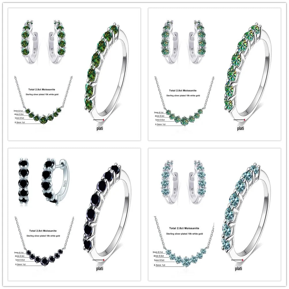 Moissanite Necklace, Hoop Earrings & Ring Jewelry Set