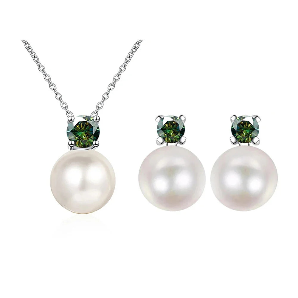 Freshwater Pearl & Moissanite Necklace and Earring Set