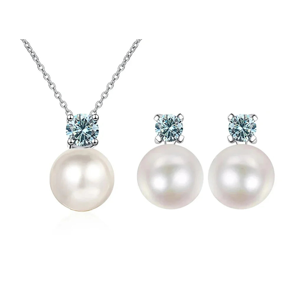 Freshwater Pearl & Moissanite Necklace and Earring Set