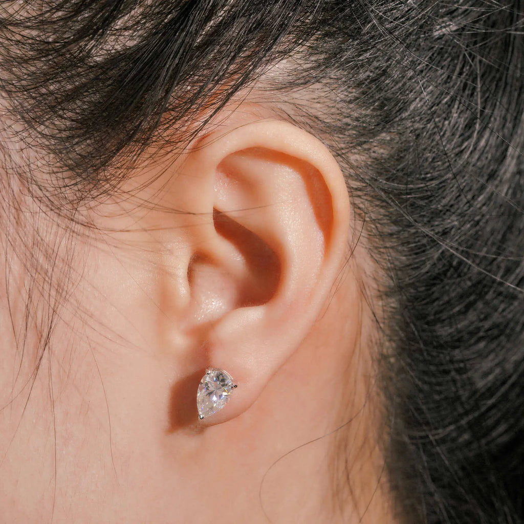 Pear Moissanite Solitaire Stud Earrings in Sterling Silver