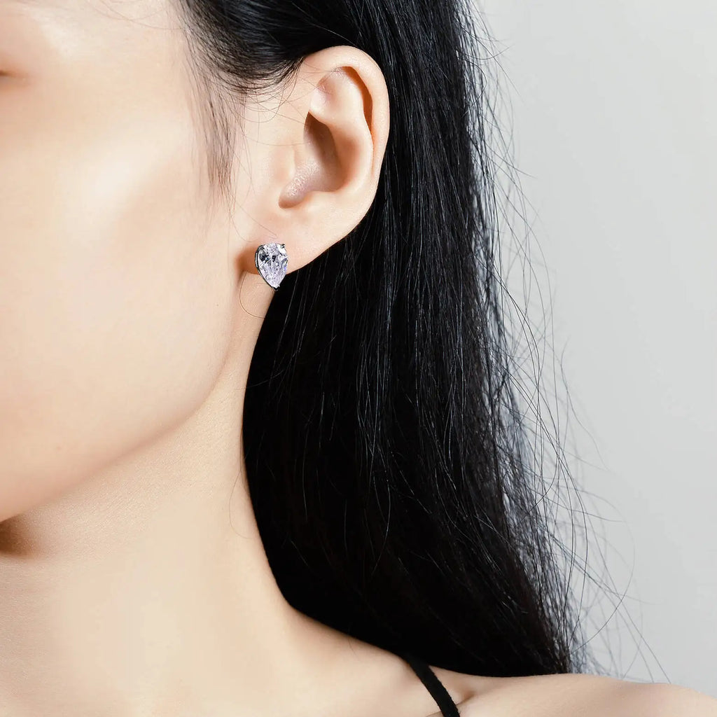 Pear Moissanite Solitaire Stud Earrings in Sterling Silver