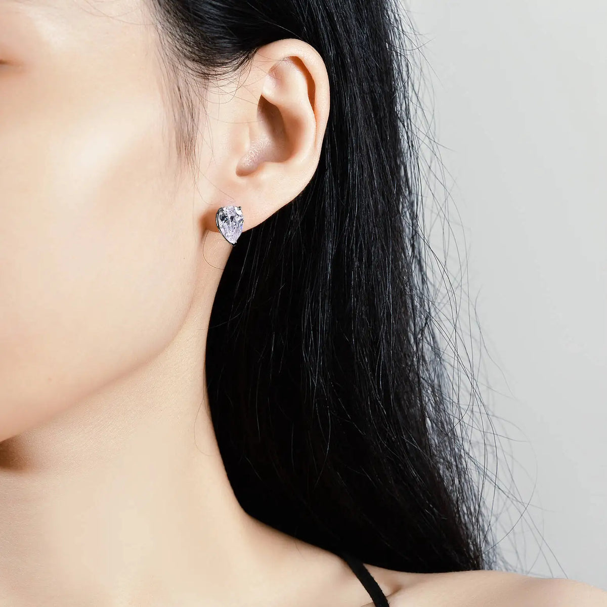 Pear Moissanite Solitaire Stud Earrings in Sterling Silver