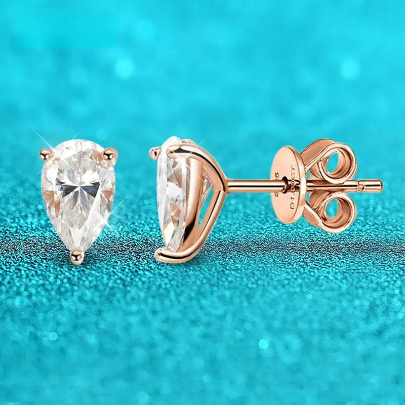 Pear Moissanite Solitaire Stud Earrings in Sterling Silver