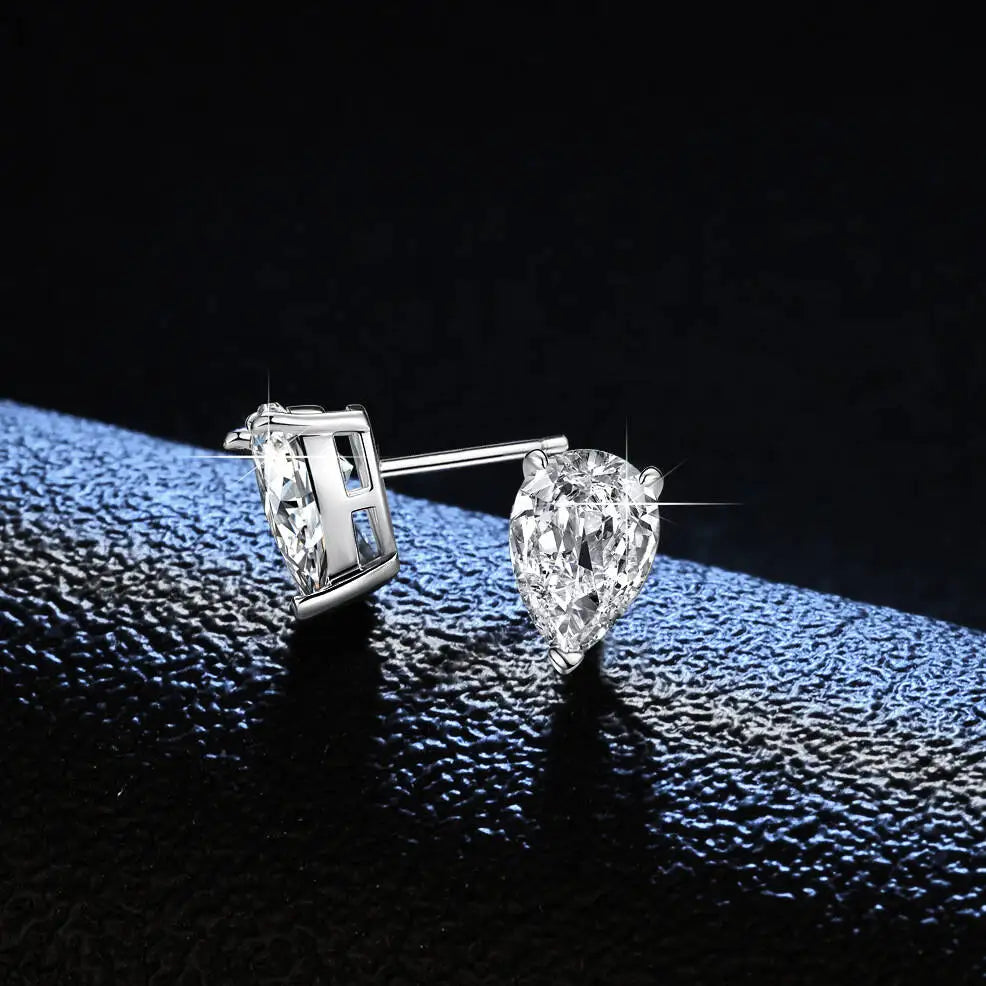 Pear Moissanite Solitaire Stud Earrings in Sterling Silver