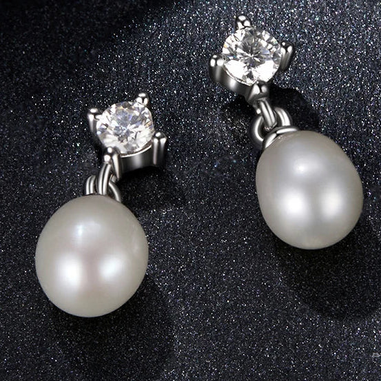 Moissanite Pearl-Effect Drop Stud Earrings in Sterling Silver