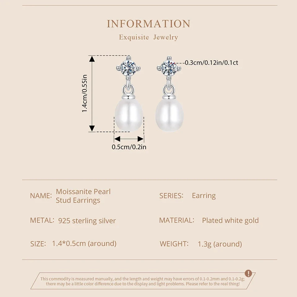 Moissanite Pearl-Effect Drop Stud Earrings in Sterling Silver