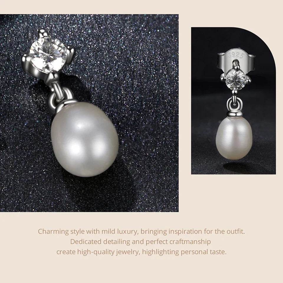 Moissanite Pearl-Effect Drop Stud Earrings in Sterling Silver
