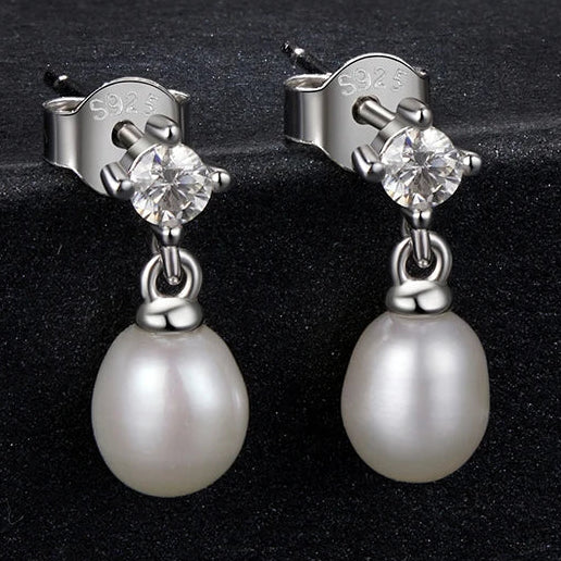 Moissanite Pearl-Effect Drop Stud Earrings in Sterling Silver